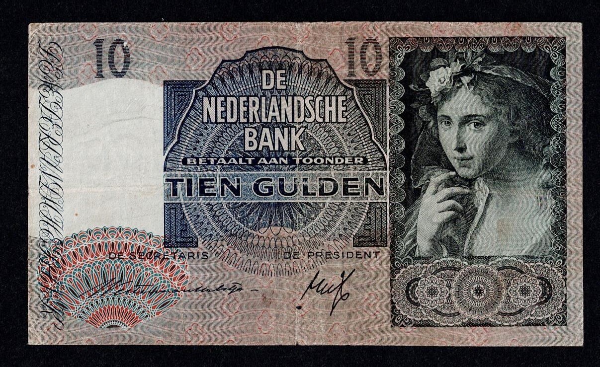 NETHERLANDS 10 GULDEN 1940 Ser. 4AA P-56a VF
