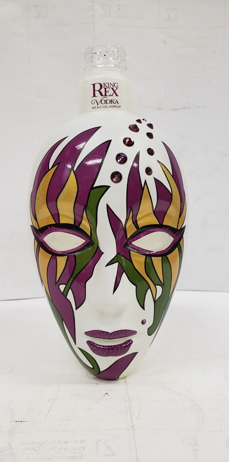 Empty King REX Vodka Bottle Mardi Gras Face Bottle 8" Tall - NO LID