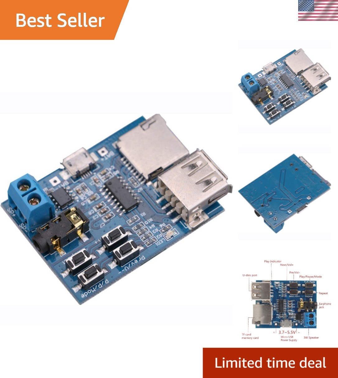 Micro USB Powered MP3 Decoder Module – Supports USB & TF Card with LED Feedback
