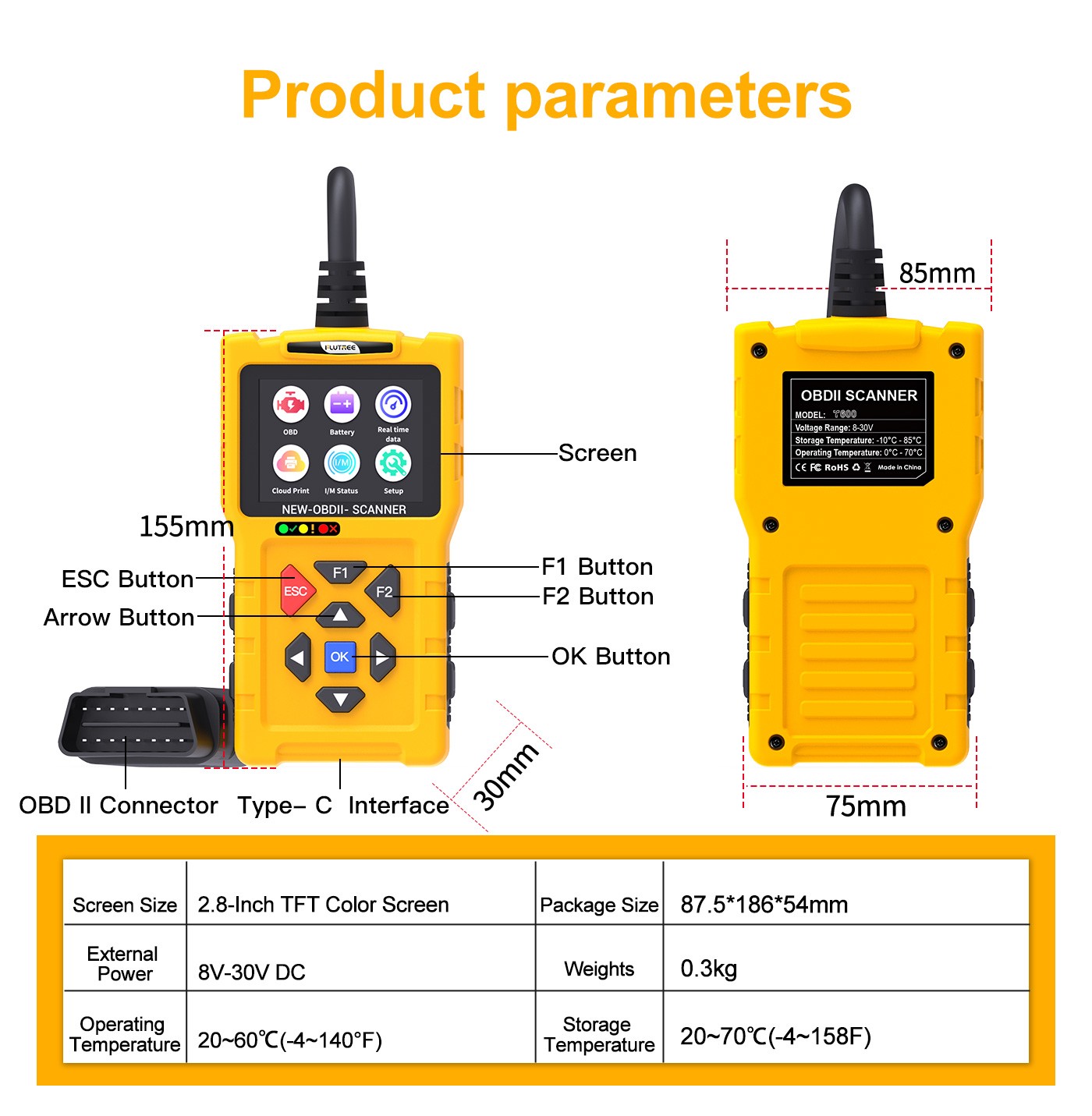 Automotive OBD2 Scanner Diagnostic Tool Check Engine Code Reader Battery Tester