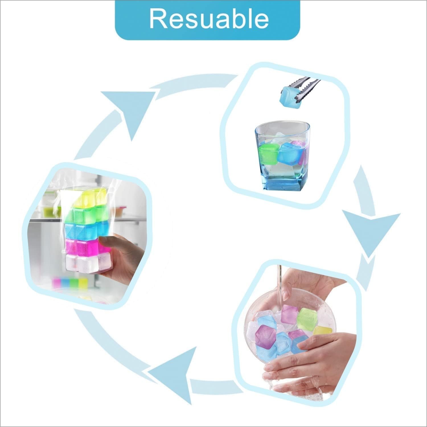 Reusable Ice Cube for Drinks - Multi-Color Plastic Ice Cubes to Keep Drinks C...