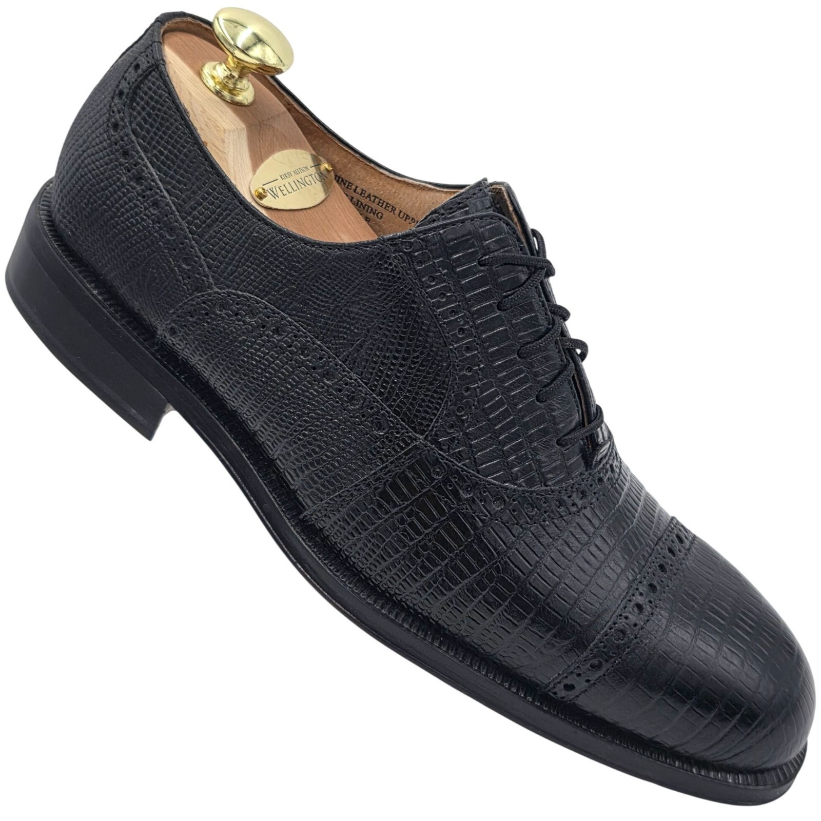 NEW Giorgio Brutini Black Lizard Print Leather Cap-toe Oxford Men 8M Dress Shoes