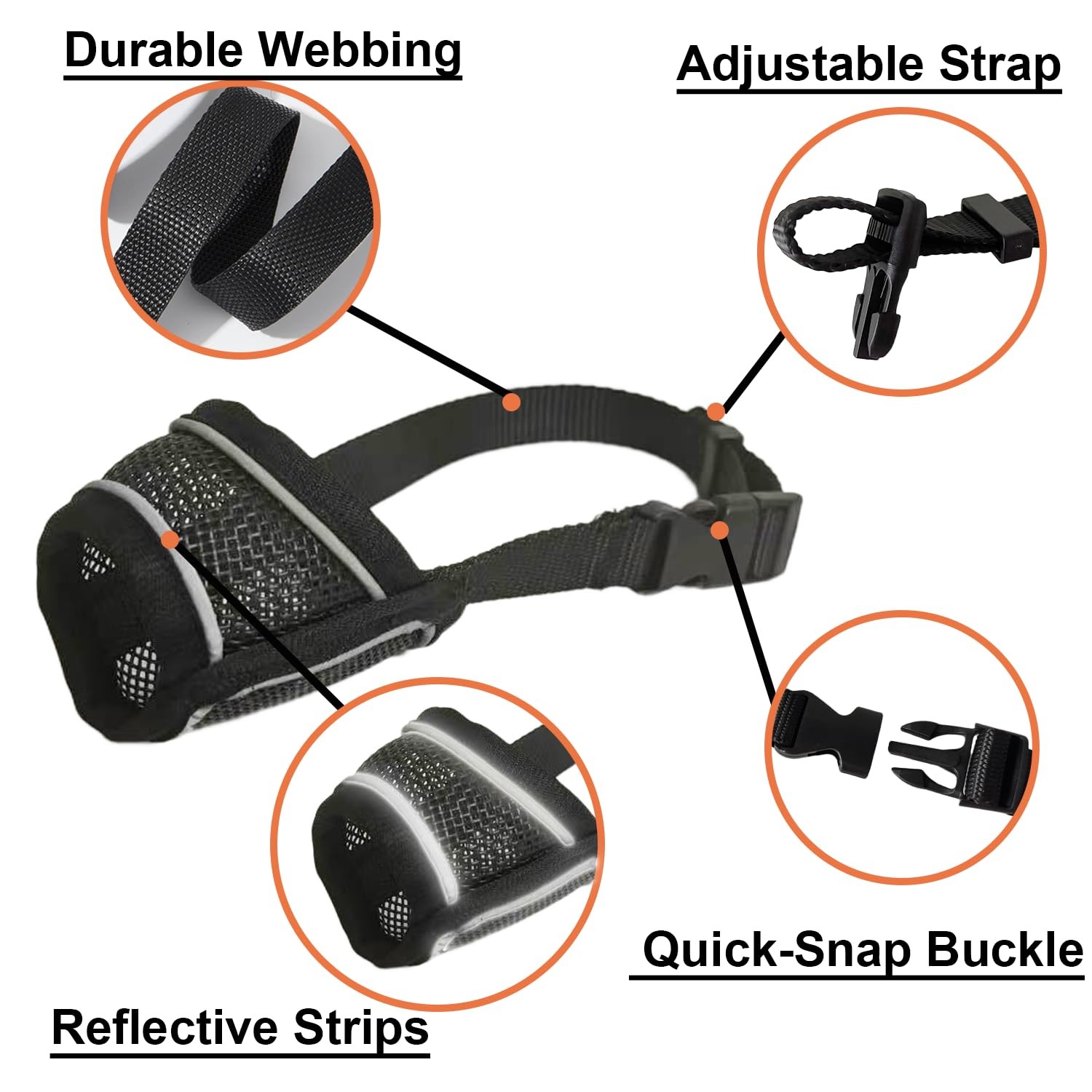 Dog Muzzle Soft Air Mesh Reflective XXS For Small Medium Large Training