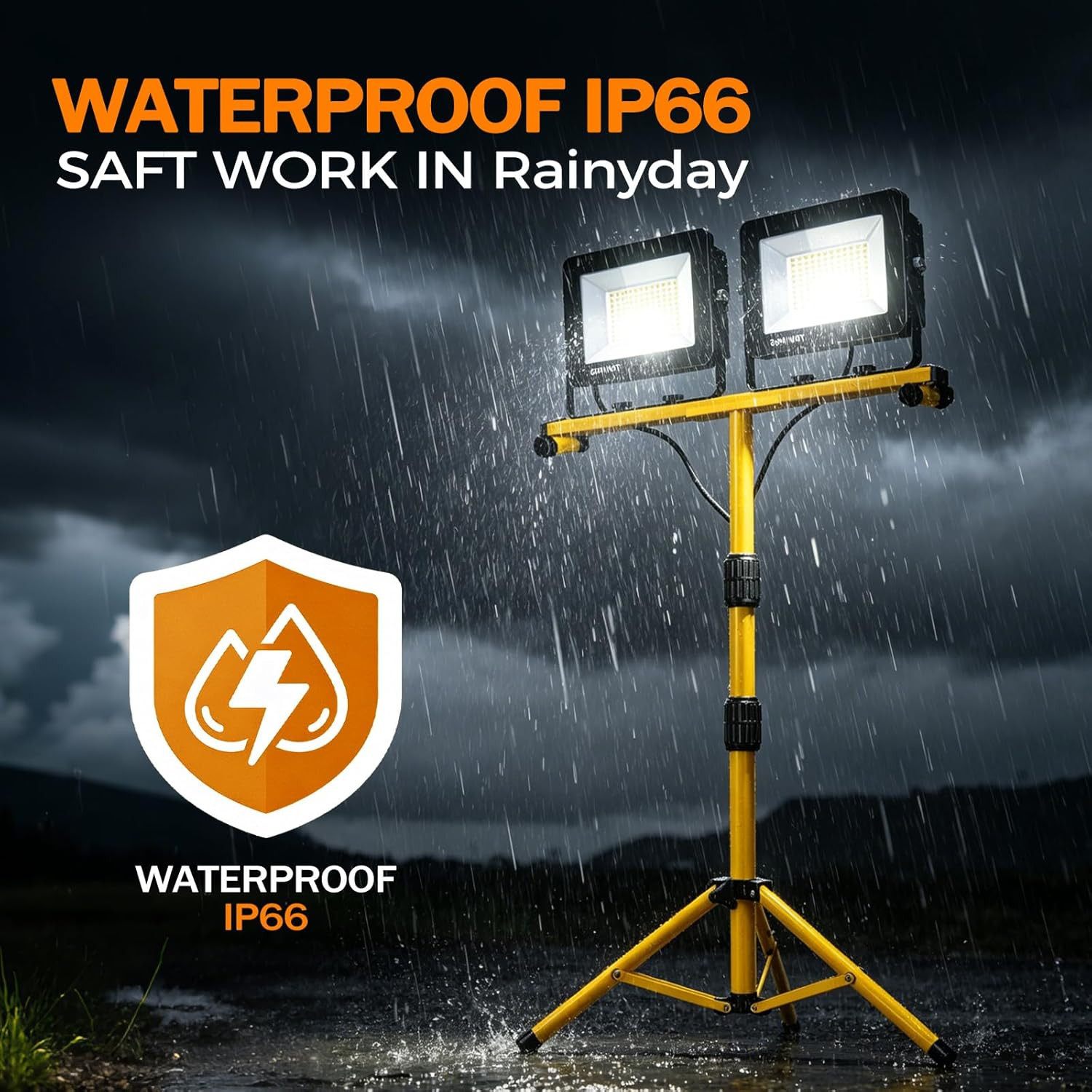 LED Work Lights with Stand, 14000 Lumen, 2-Head Adjustable Work Light, Waterproo