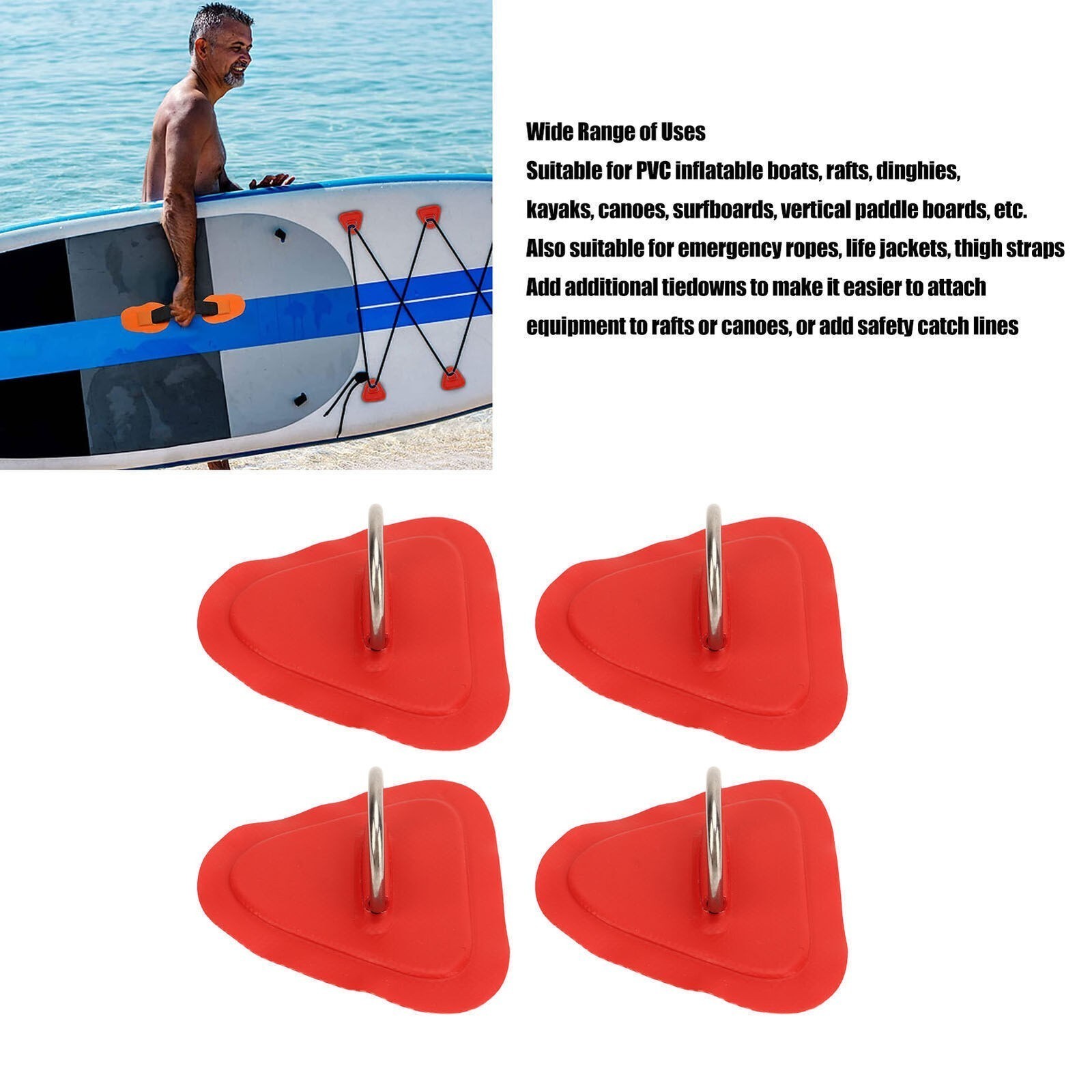 4Pcs D Ring Patch Stainless Steel D Ring Pad for Inflatable Boat Surfboard