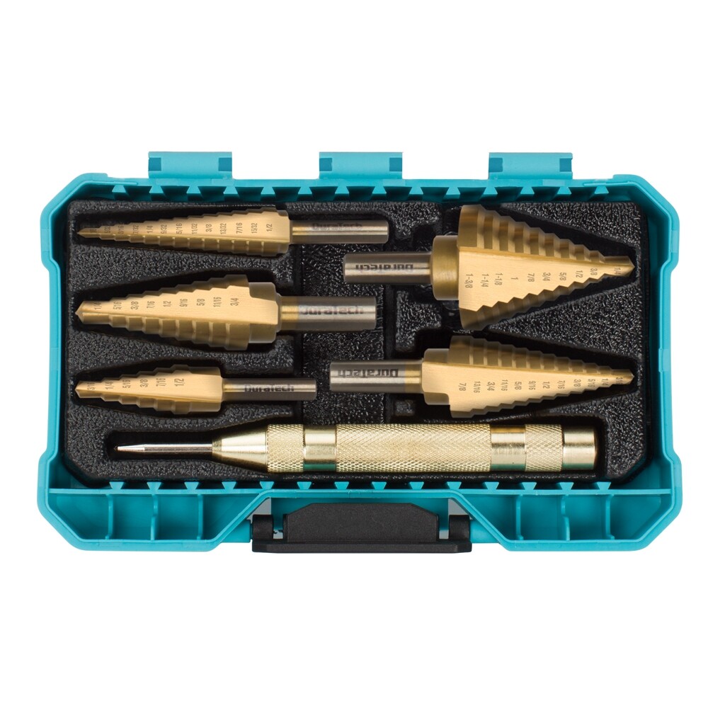 DURATECH 6PC Step Drill Bit Set Automatic Center Punch Titanium Coated Drill Bit