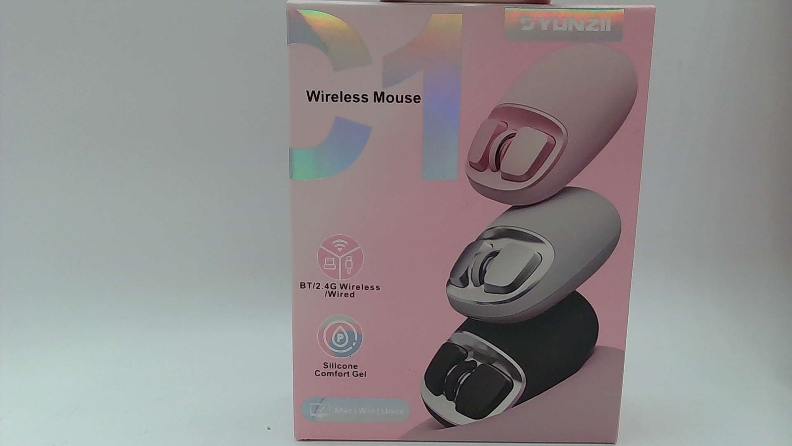 Yunzii C1 Silicone Wireless Mouse, Pink, 2.4G/USB-C/Bluetooth, 4800 Optical