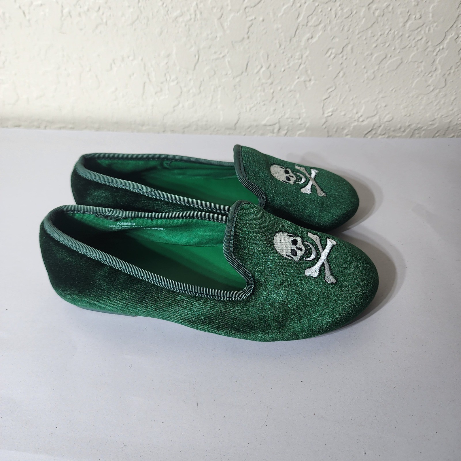 Crewcuts Kids Green Velvet Skull Crossbones Smoking Loafers Flats PO58088104