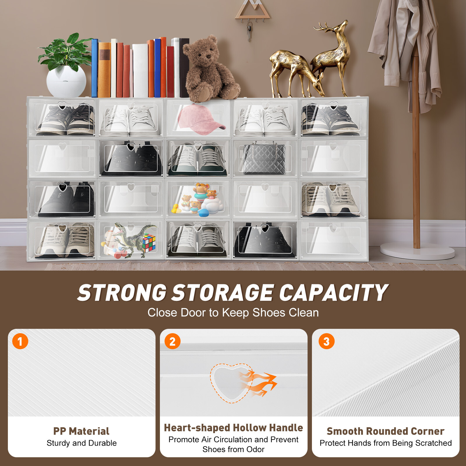 20 Pack Shoe Boxes Plastic Shoe Organizer for Closet Stackable Shoe Containers