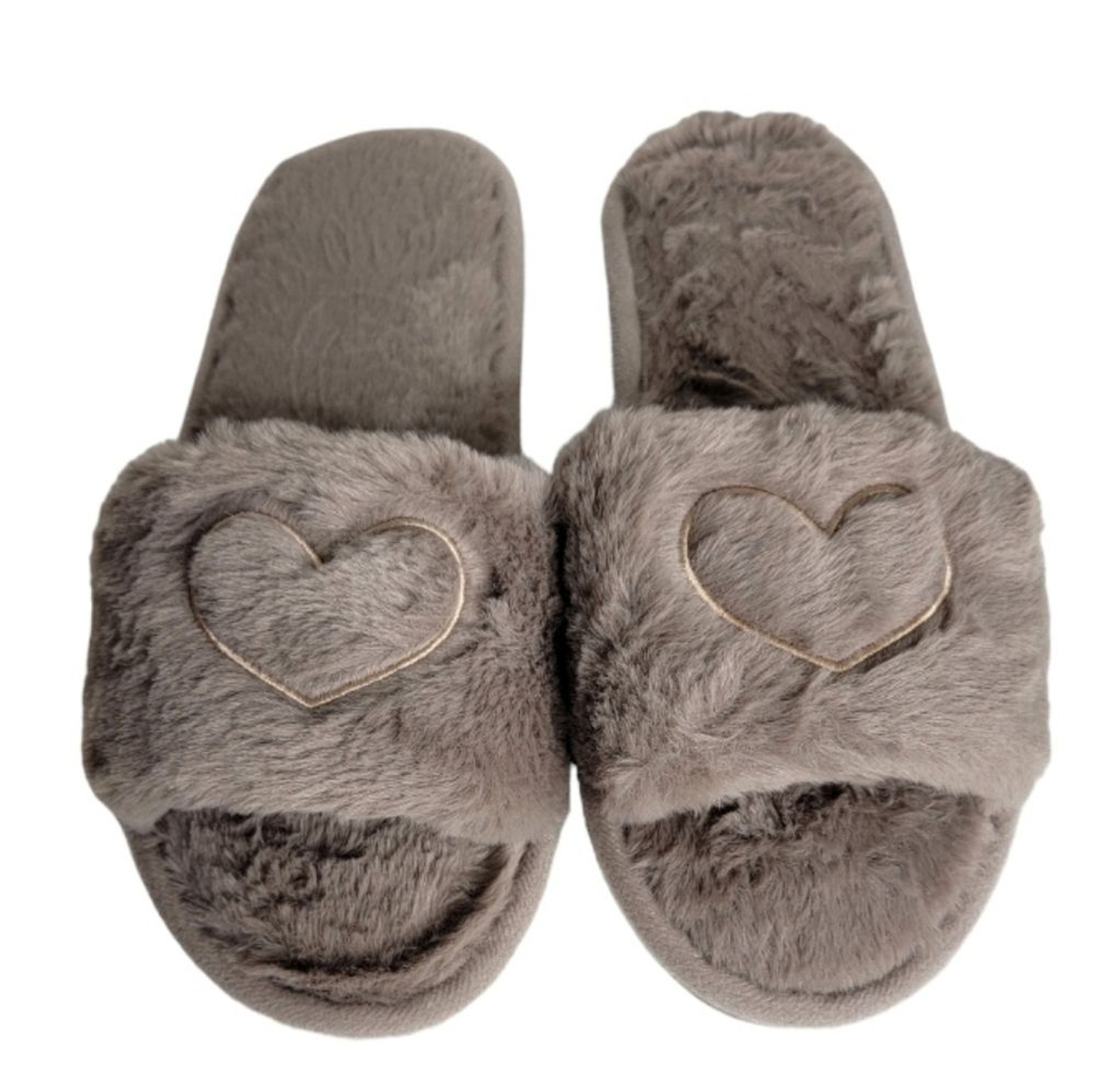 Fuzzy Heart Sleepers Sandal size 8.5 -9 taupe khaki