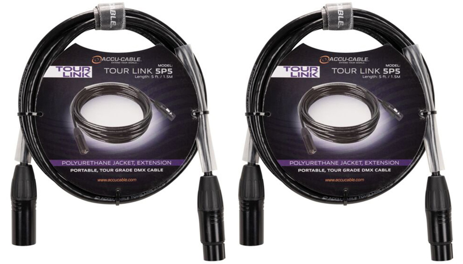(2) Accu-Cable TOUR LINK 5P5 5 Foot 5-Pin Male To Female DMX Lighting Cables ADJ