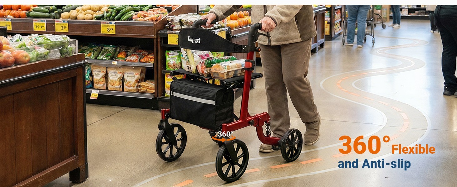 Lightweight Folding Rollator Walker with Seat for Seniors Adjustable Height350lb