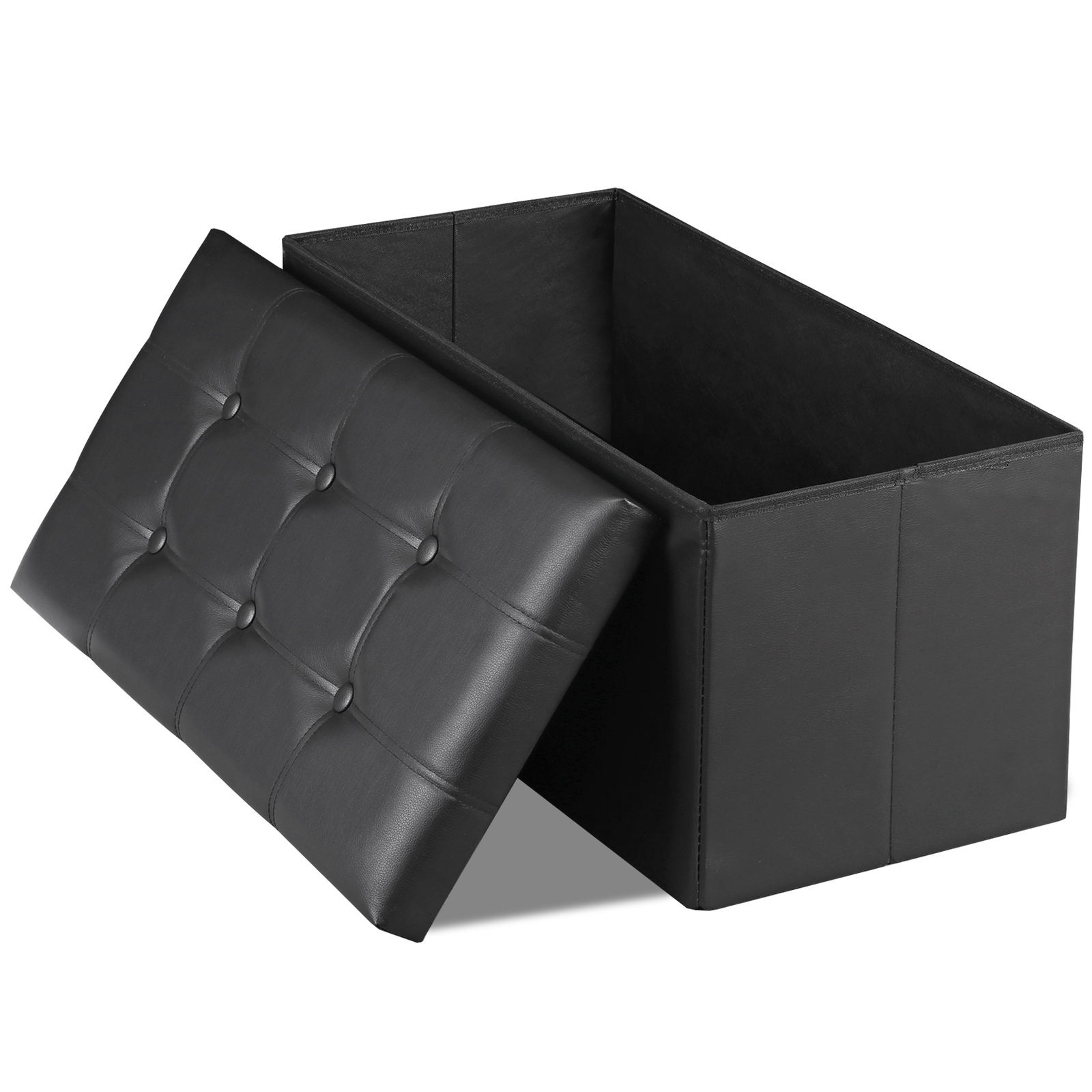 30" Folding Storage Ottoman Footstools MDF Frame Hallway Soft Seat Black