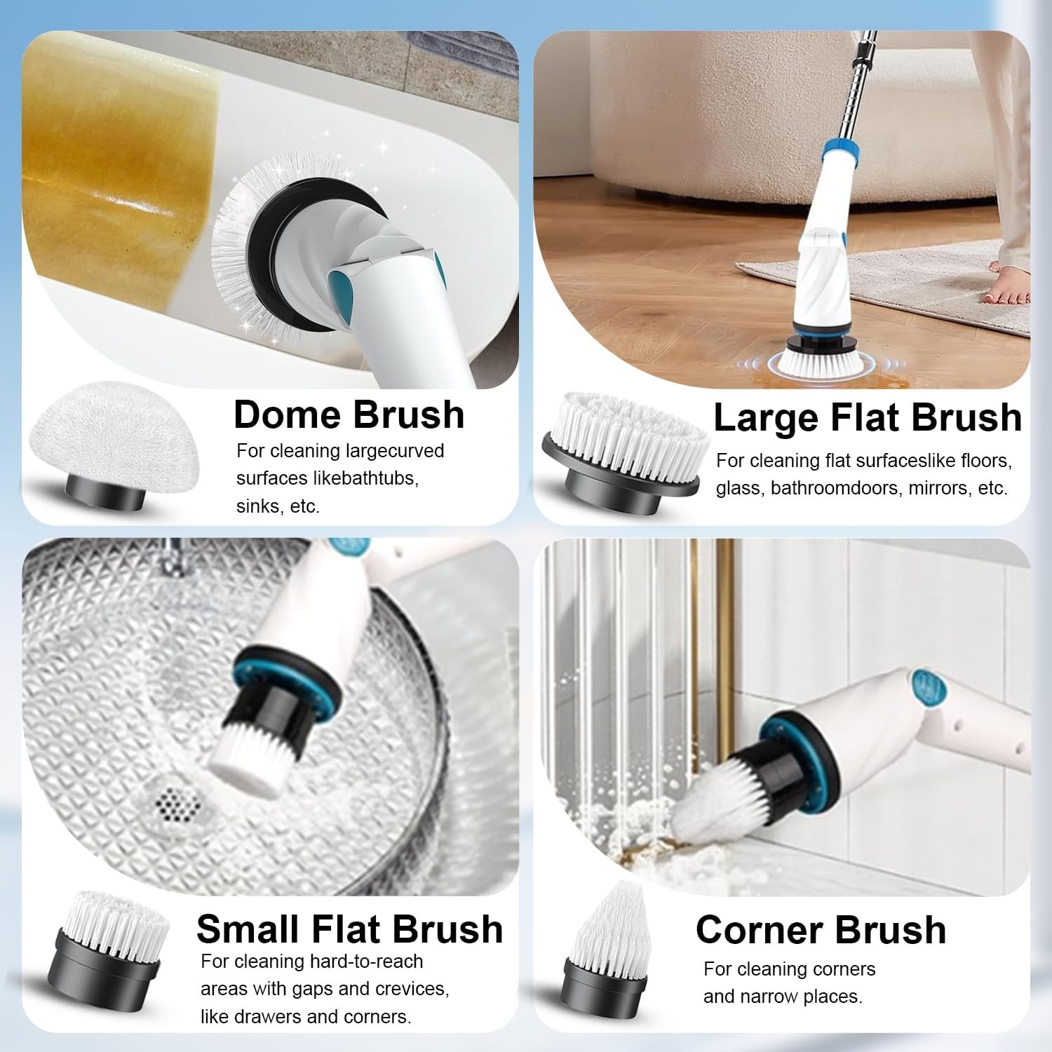 Electric Spin Scrubber Replaceable Brush Heads Set, 4 Pack Cordless Spin Scrubbe