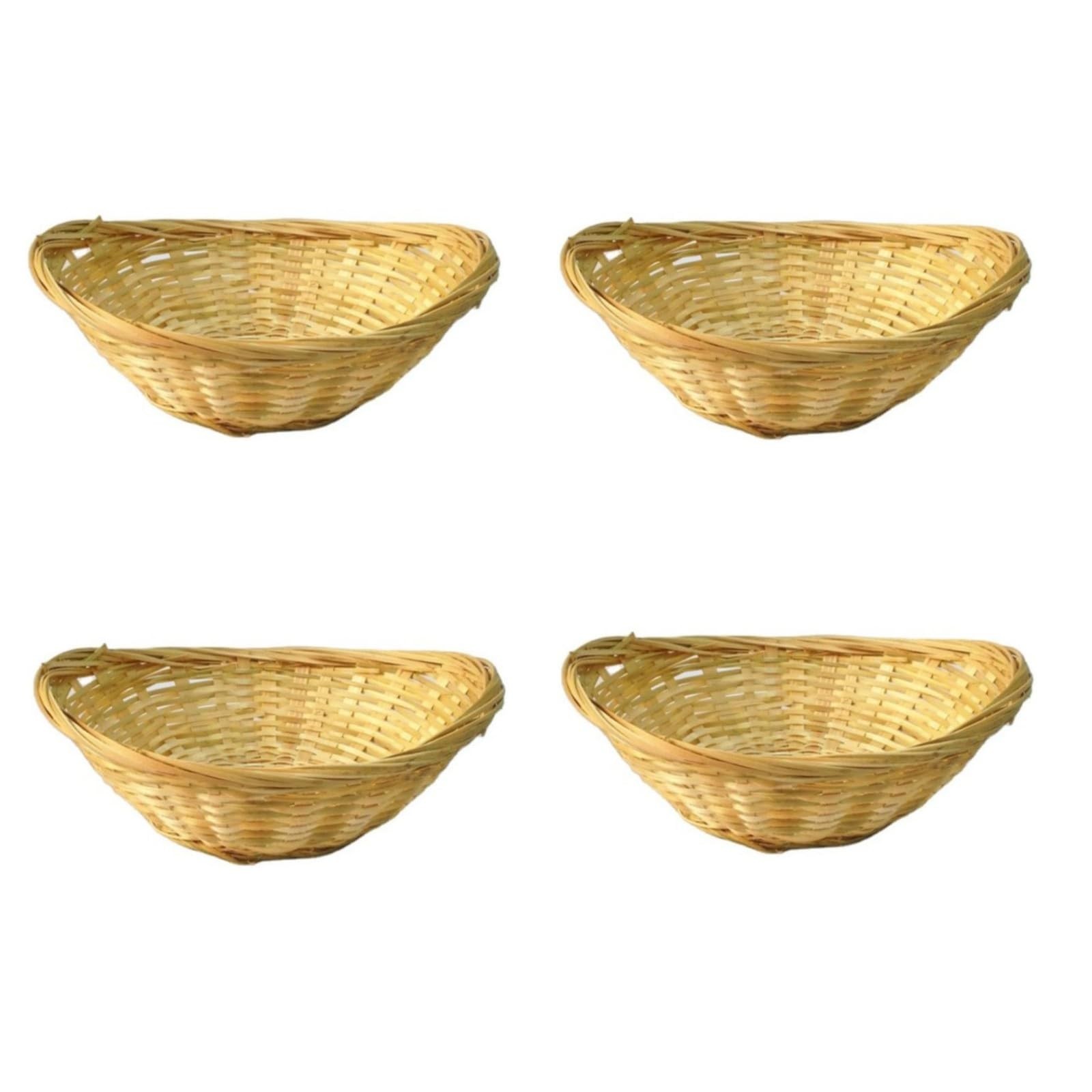 4 Pcs 8.8"x6.7"x2.5" Bamboo Basket Tray Oval Display Bamboo Handmade Basket f...