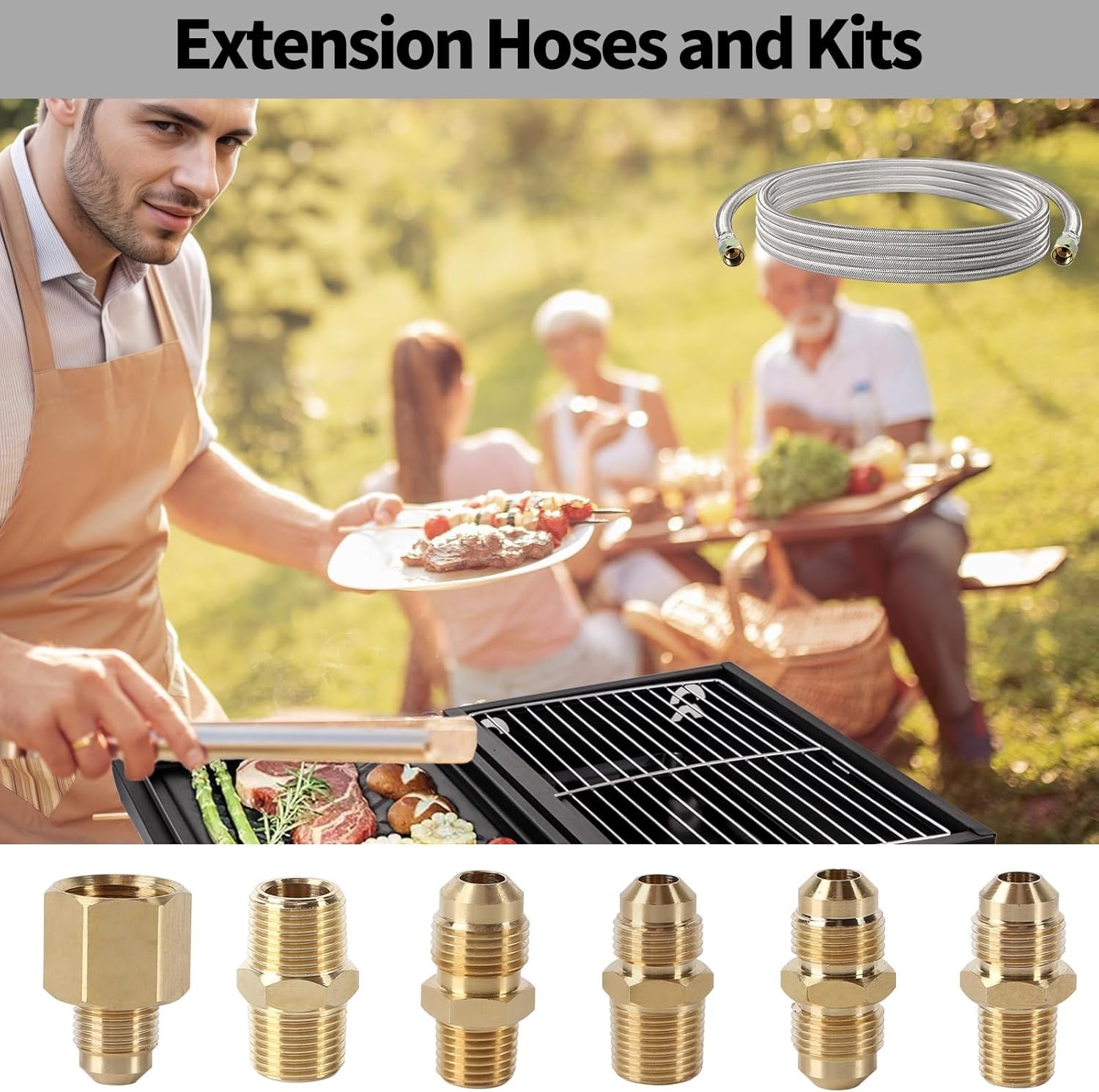 24 FT Propane Hose Extension High Pressure Braided Silver