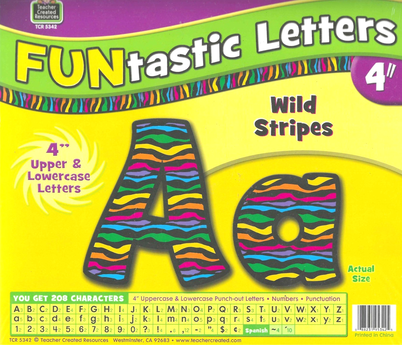 Teacher Created, Funtastic 4" Letters Wild Stripes, NEW! upper / lower TCR 5342