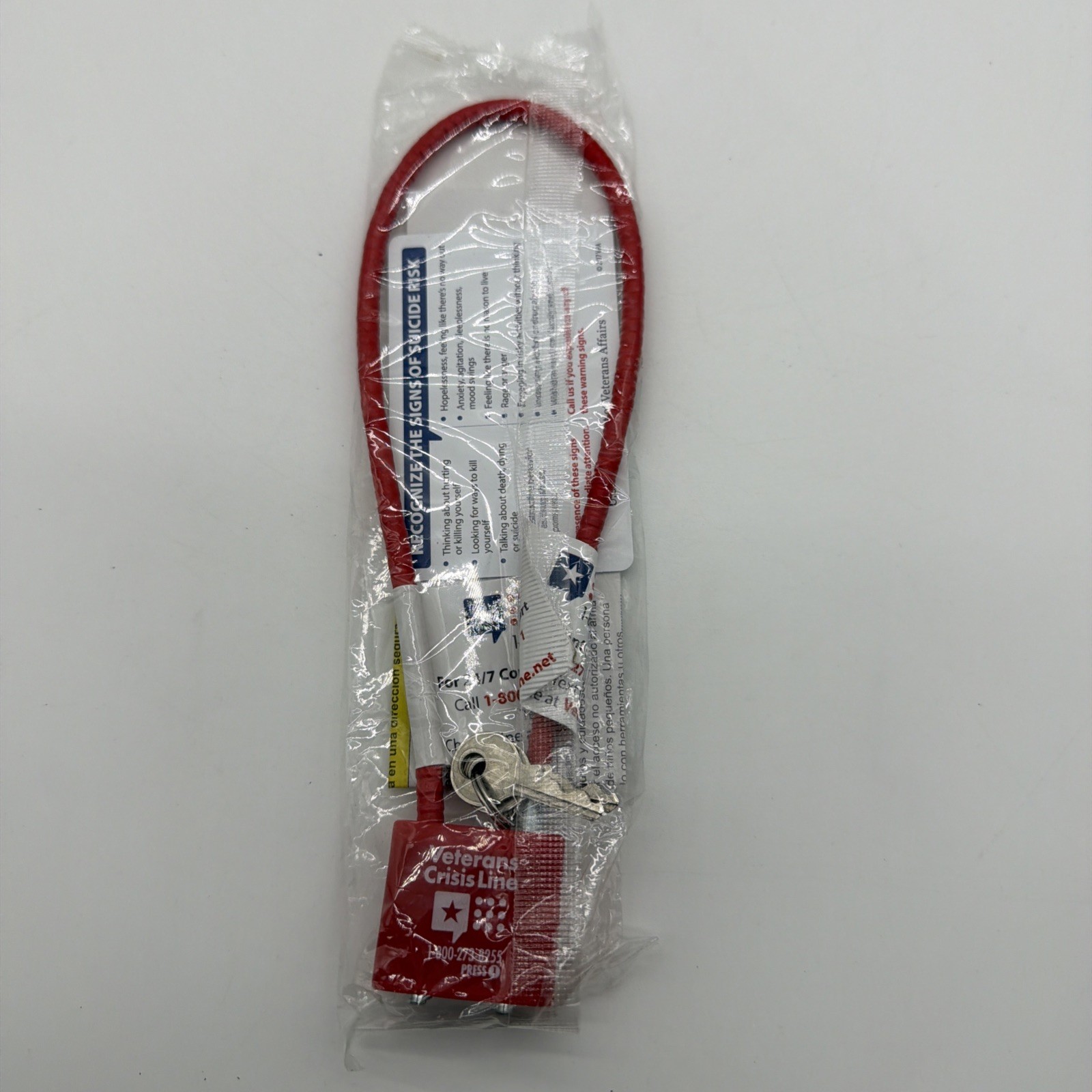 Veterans Confidential Crisis Line Cable Gun Lock with 2 Keys Red New
