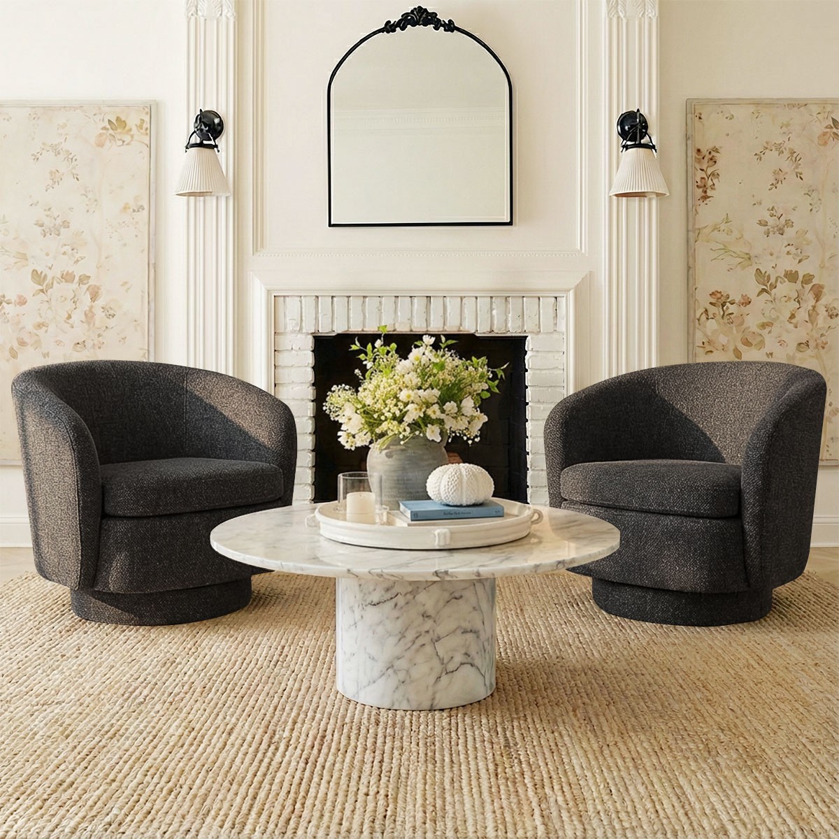 2xFree Shipping Modern Linen 360 Swivel Barrel Accent Chair W/ Curved Backrest