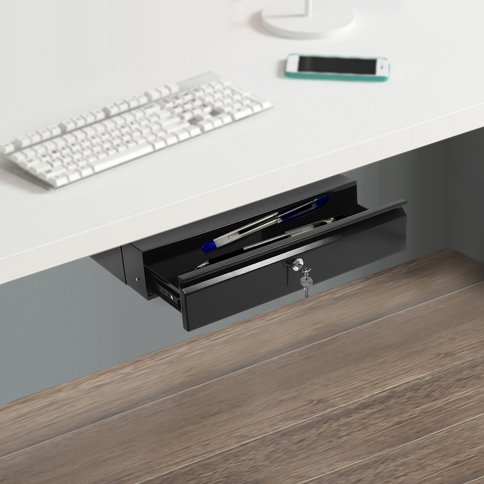 Slide Out Cabinet Drawer Pull Out Under Desk Drawer For Office With Lock Black