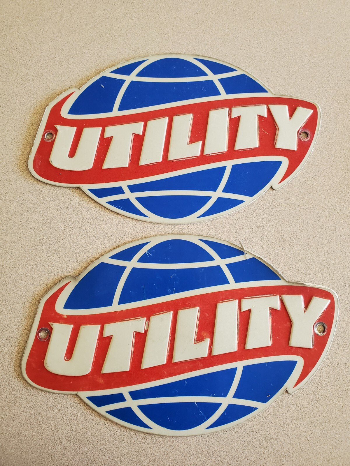 Lot of 2 Utility Nose Badge Semi Truck Trailer Logo Collectible Sign