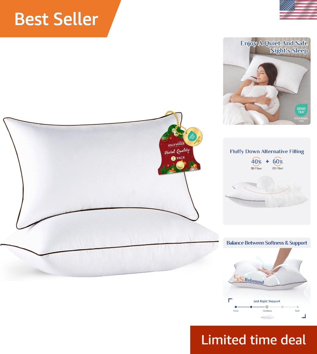 Queen Size Down Alternative Bed Pillows - Breathable and Machine Washable Set