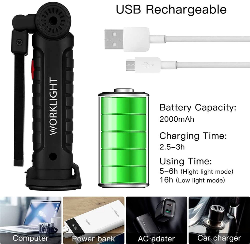 Rechargeable LED COB Work Light Mechanic Flashlight Lamp Bright