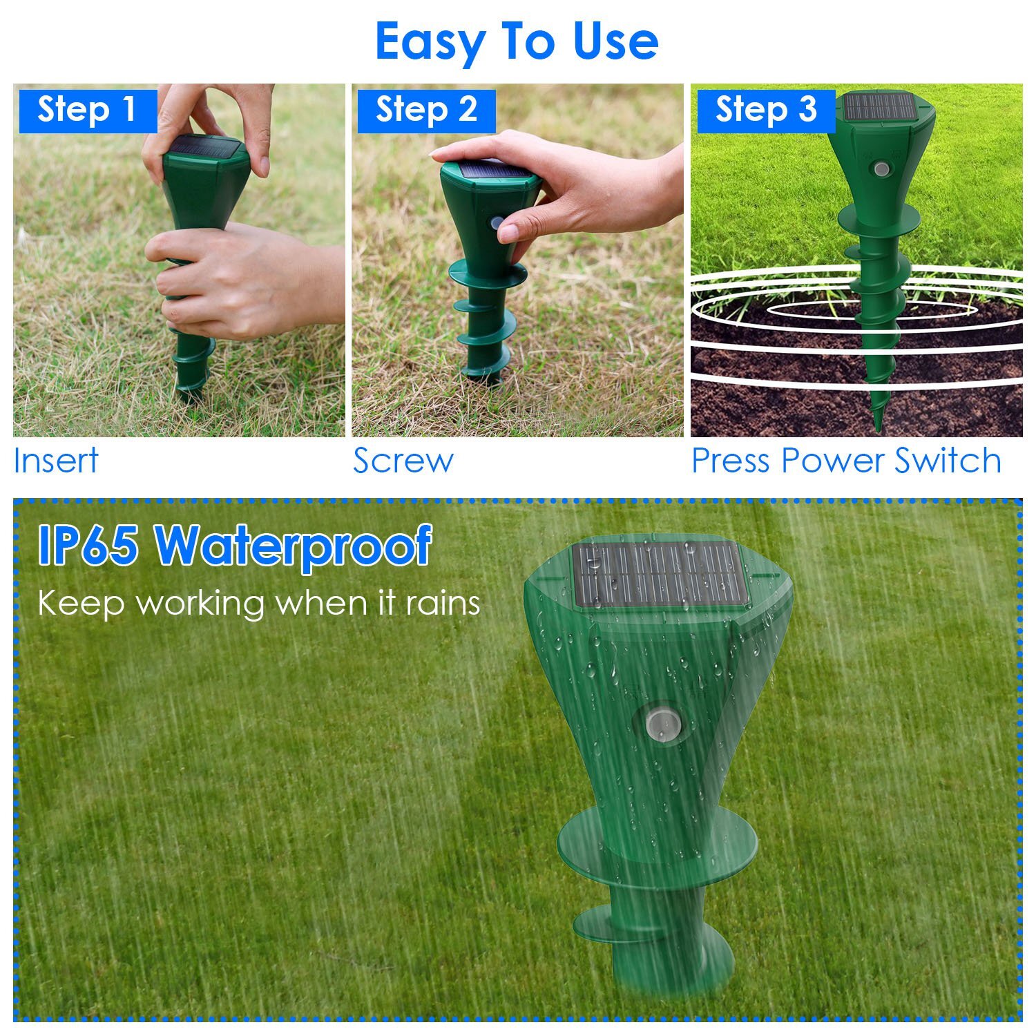 8Packs Solar Screw Groundhog Gopher Deterrent Vibration Stake
