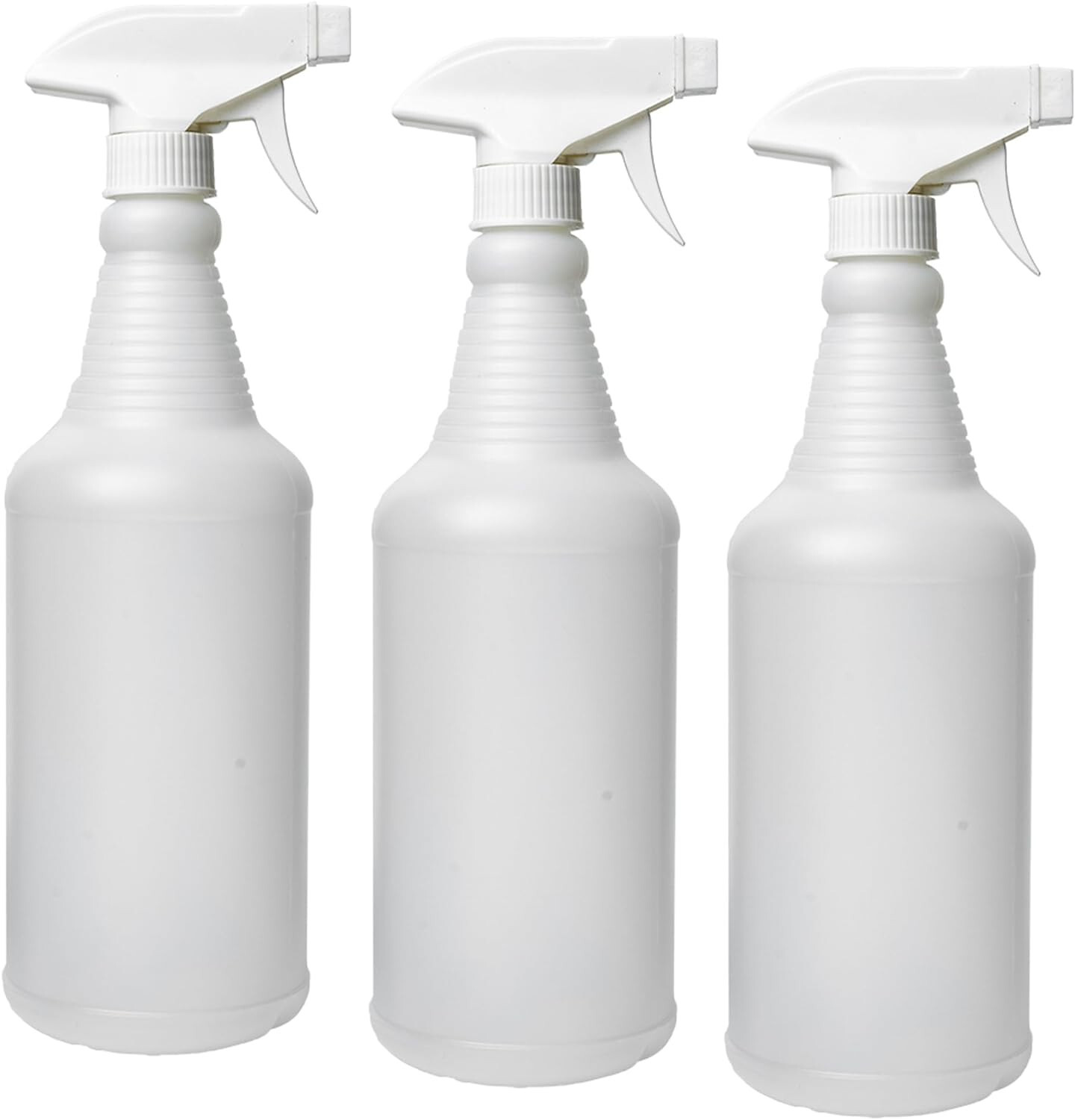 Natural Plastic Carafe Spray Bottle 3 Pack w/ White Trigger Sprayer 32oz