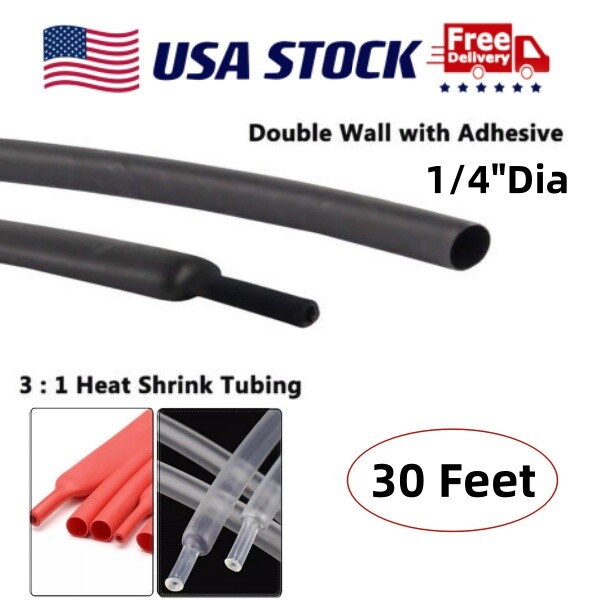 1/4" ID Heat Shrink Tubing with Adhesive 3:1 Marine Grade Wire Connection 30Ft