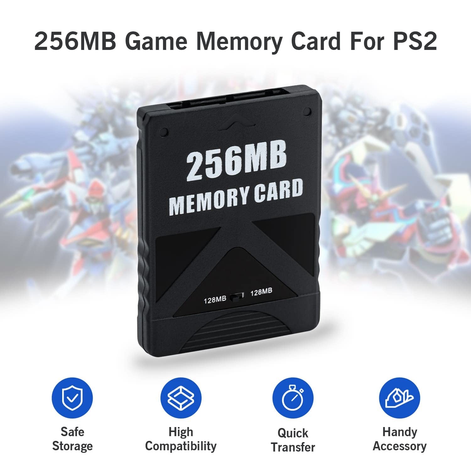 Mcbazel 256MB Memory Card for PlayStation 2, High Speed Game Black