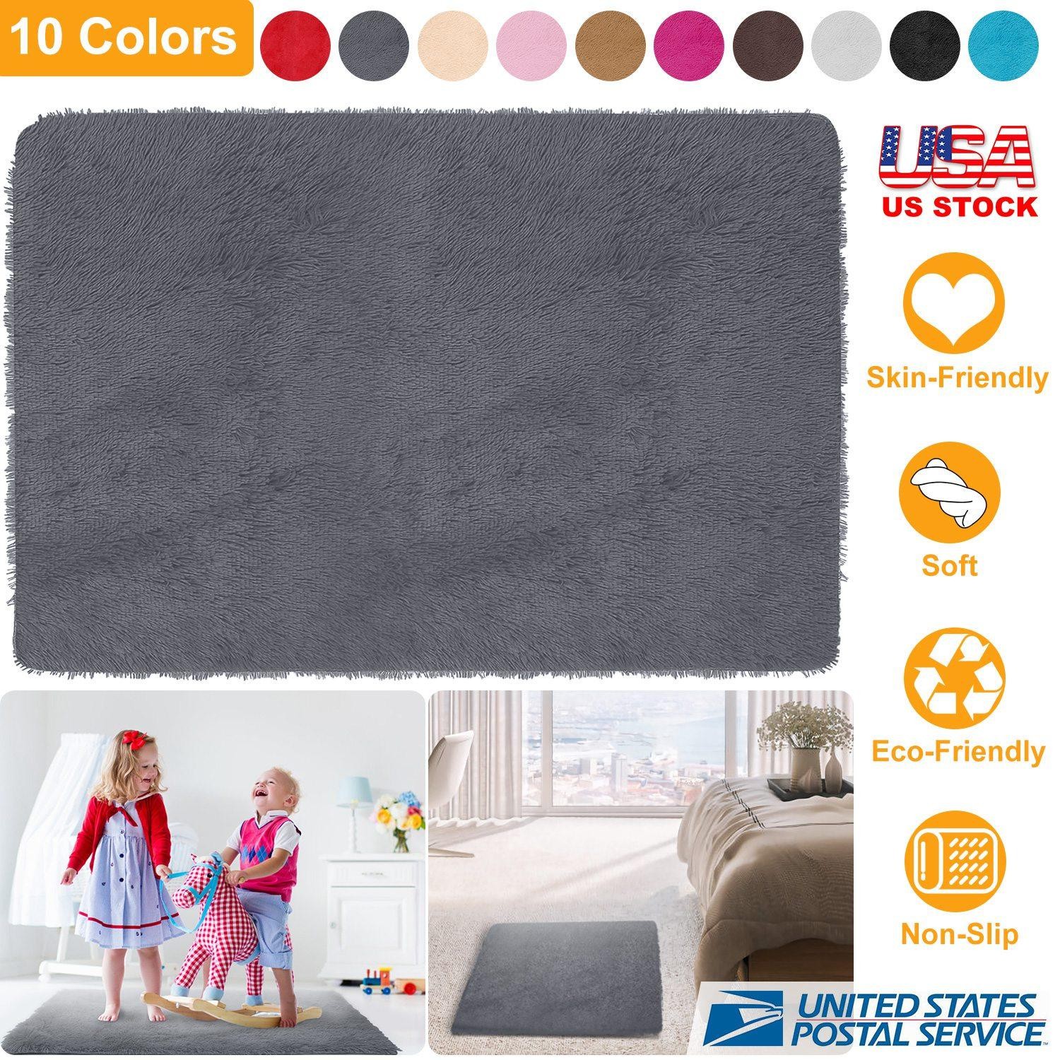 Fluffy Bedroom Rug 4’ x 2.6’ Anti-Skid Shaggy Area Rug Decorative Floor Carpet