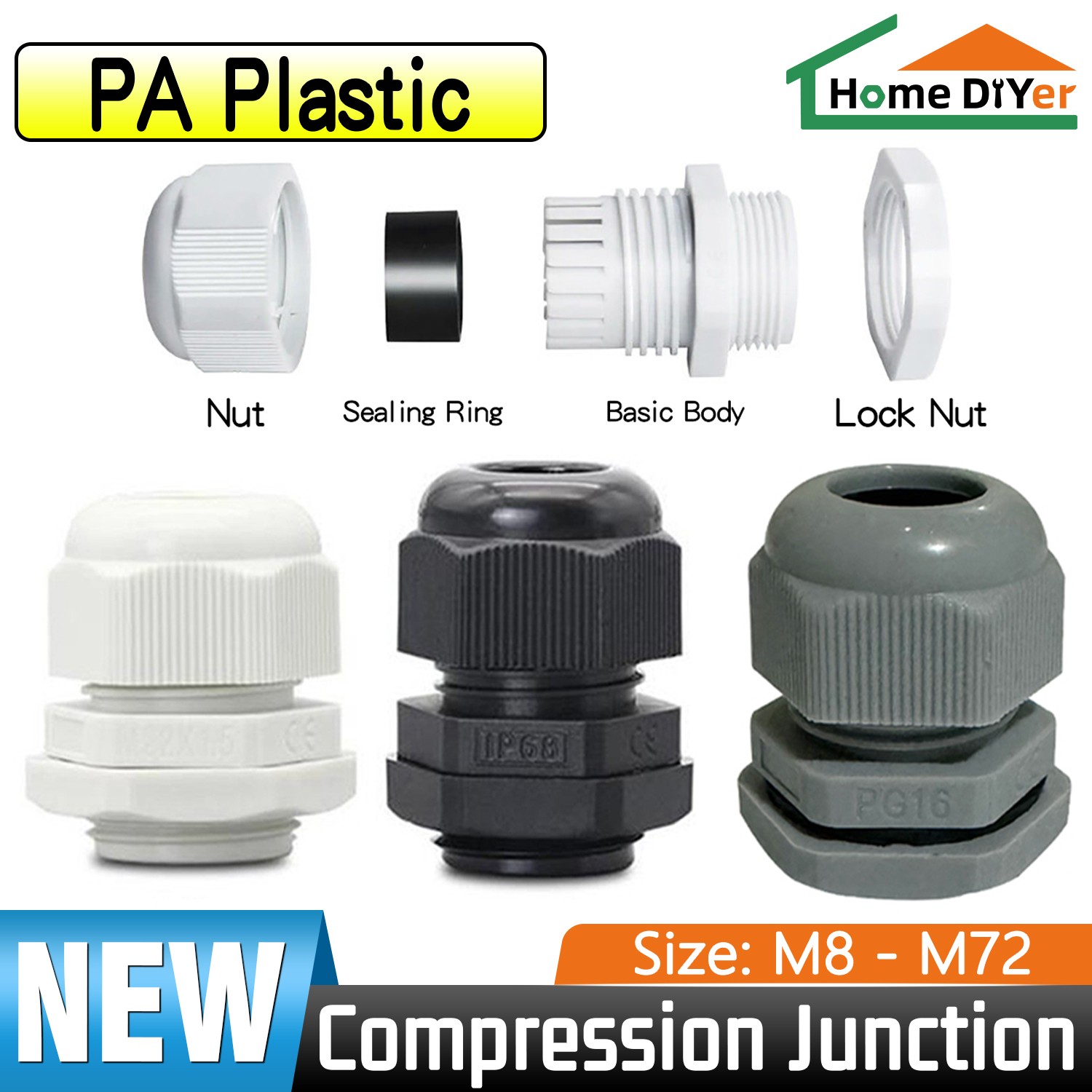 IP68 Waterproof Black Cable Gland Compression Junction M8/10/12/14/16/18/20-M72