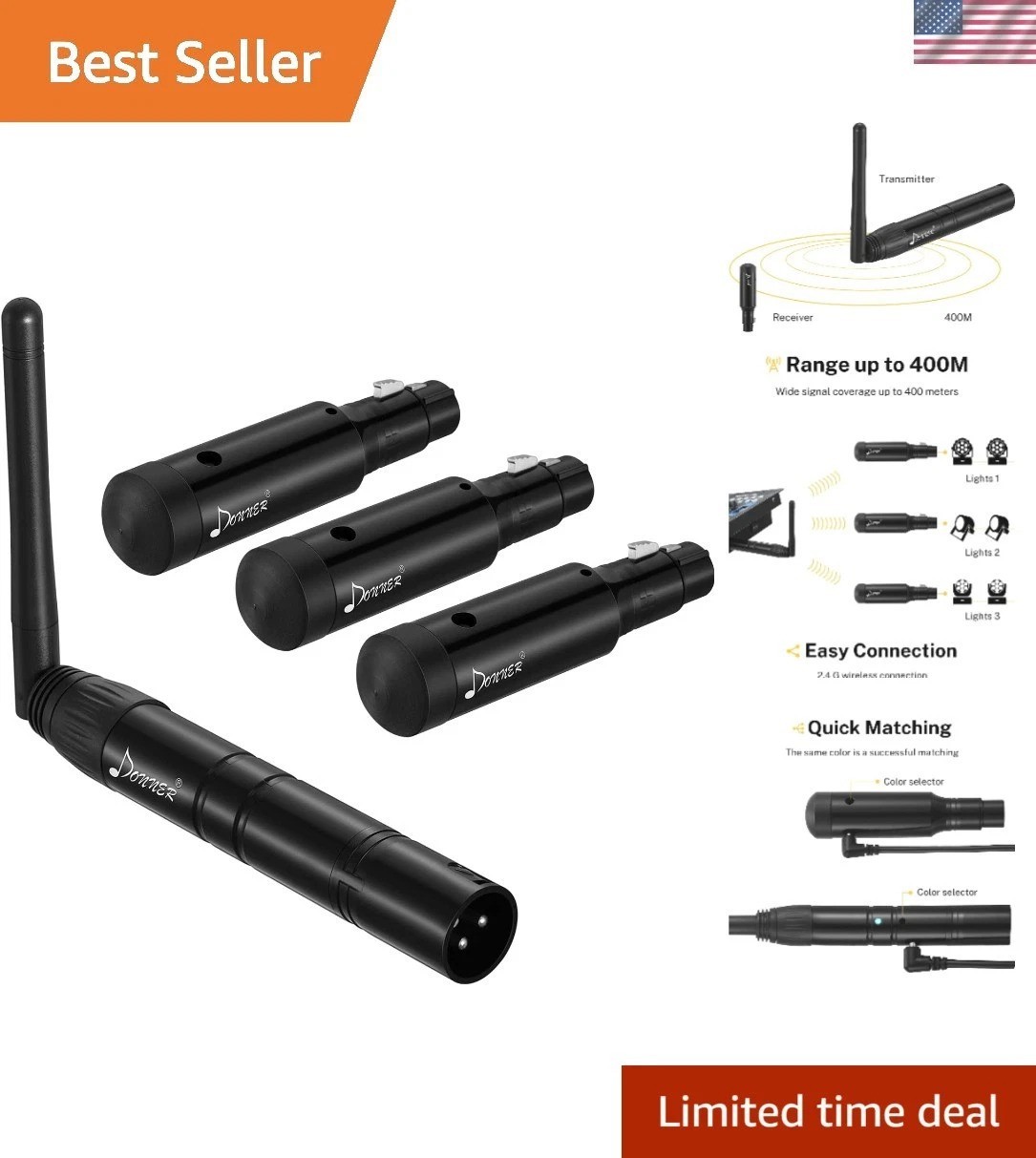 Donner Rechargeable DMX Wireless Controller: 1 Transmitter & 3 Receivers Bundle
