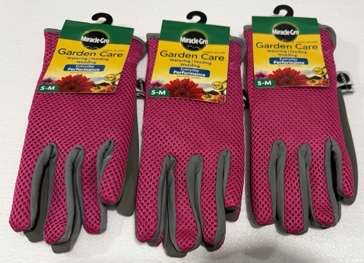3 Pair Miracle-Gro Breathable, High-Dexterity Slip-On Garden Gloves, Women's S/M