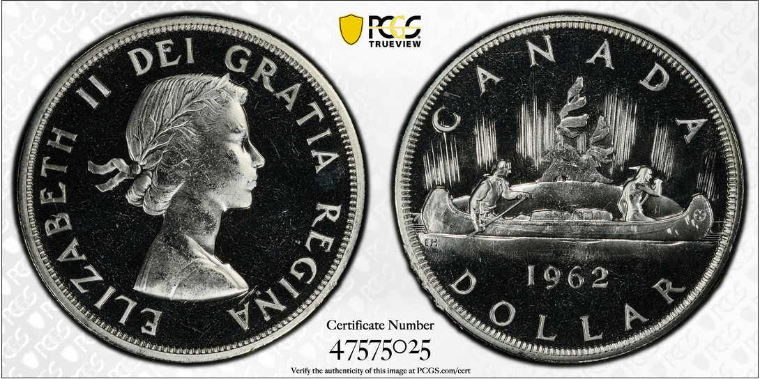:1962 1$ DOLLAR ELIZABETH-II CANADA PCGS PL66 RARE R4 (SEMI-CAM) HIGHEST-GRADES