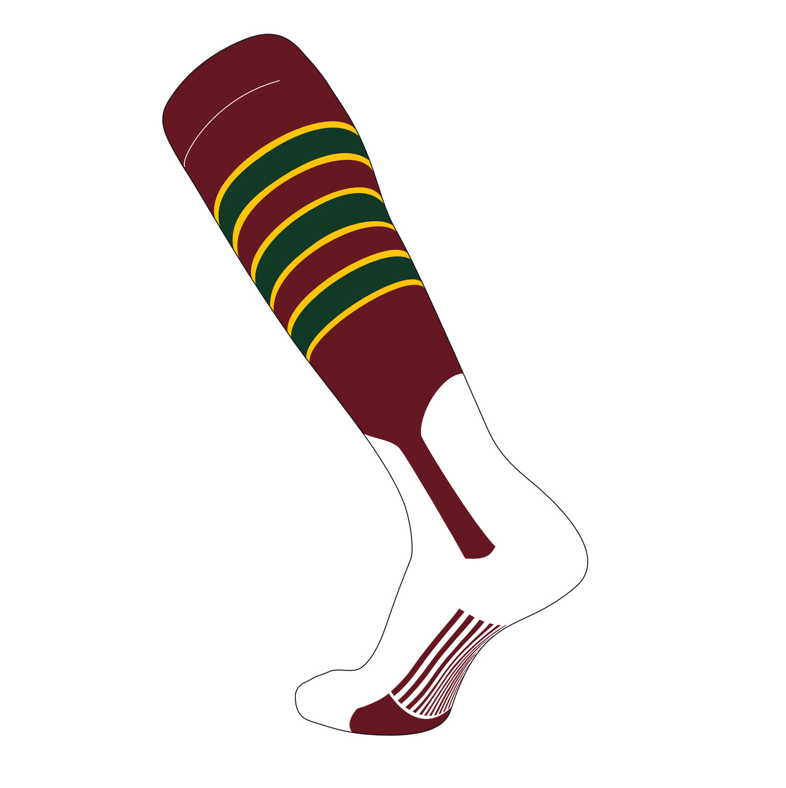 TCK Elite Baseball Knee High Stirrup Socks (D, 7in) Cardinal, Gold, Dk Green