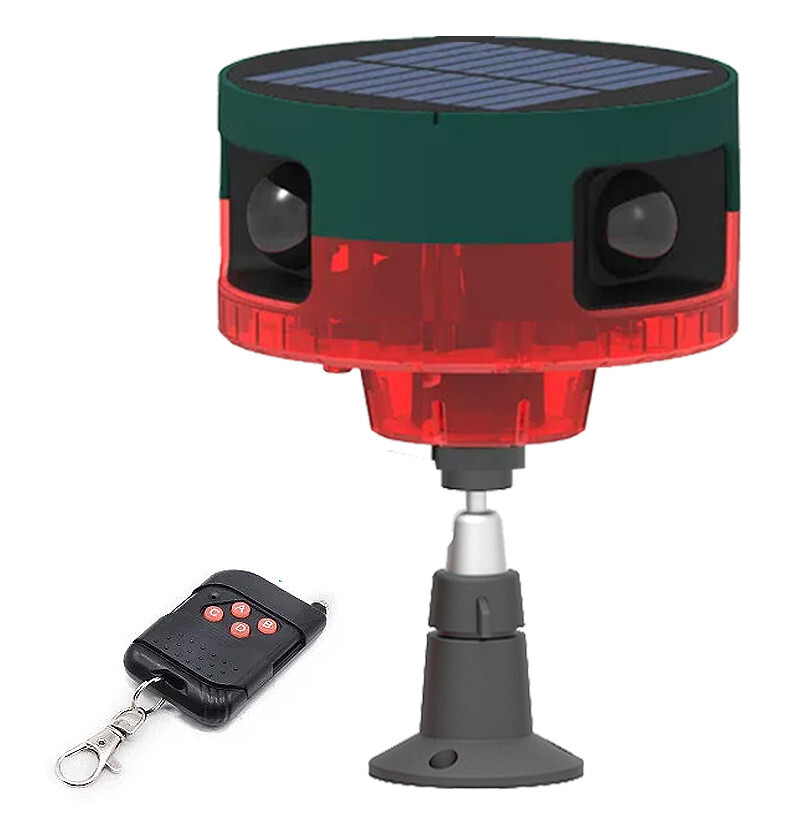 Solar-Powered Motion Sensor Alarm With IR Remote 130-dB Siren Recording Function