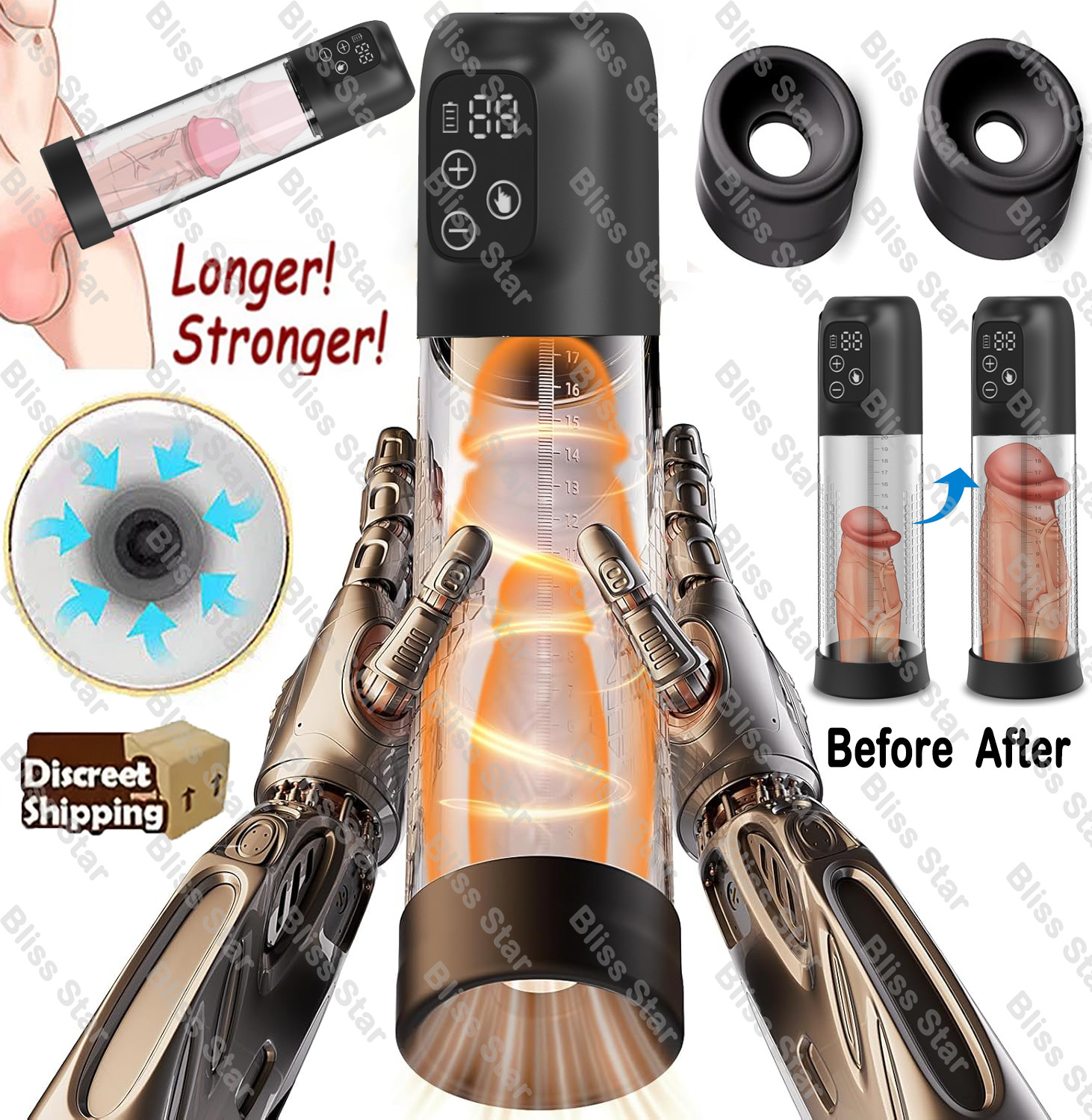 Vacuum Electric Penis Pump Digital rechargeable Male Men Penis Enlarger Growth