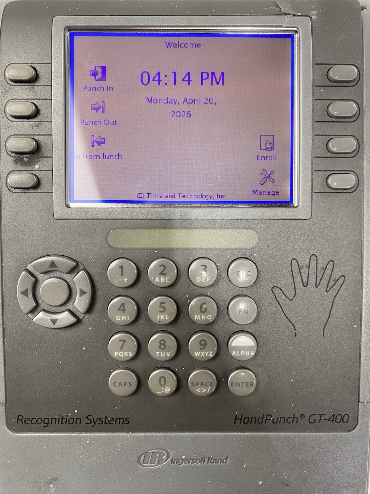 Schlage TimeClock Plus Biometric HandPunch GT400 Time Clock