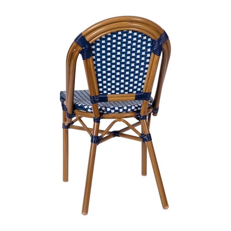 2 PACK Bistro Style Navy & White Armless Dining Chair W/ Bamboo Aluminum Frame