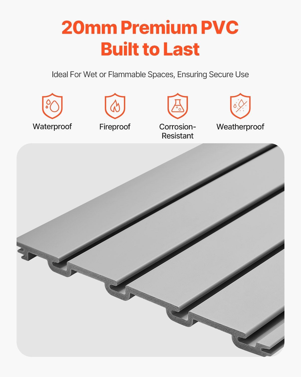 Grey 4x4ft Slat Wall Panel 300lb PVC Modular Storage Unit