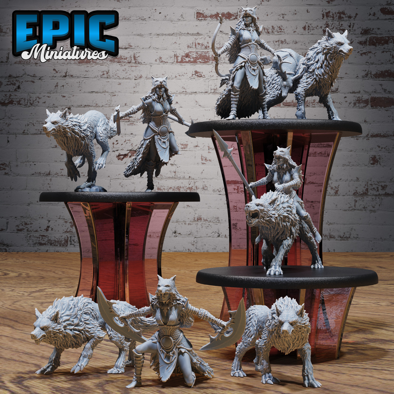 Wolf Spirit Huntress 3D Printed D&D Tabletop Gaming Figures - Epic Miniatures