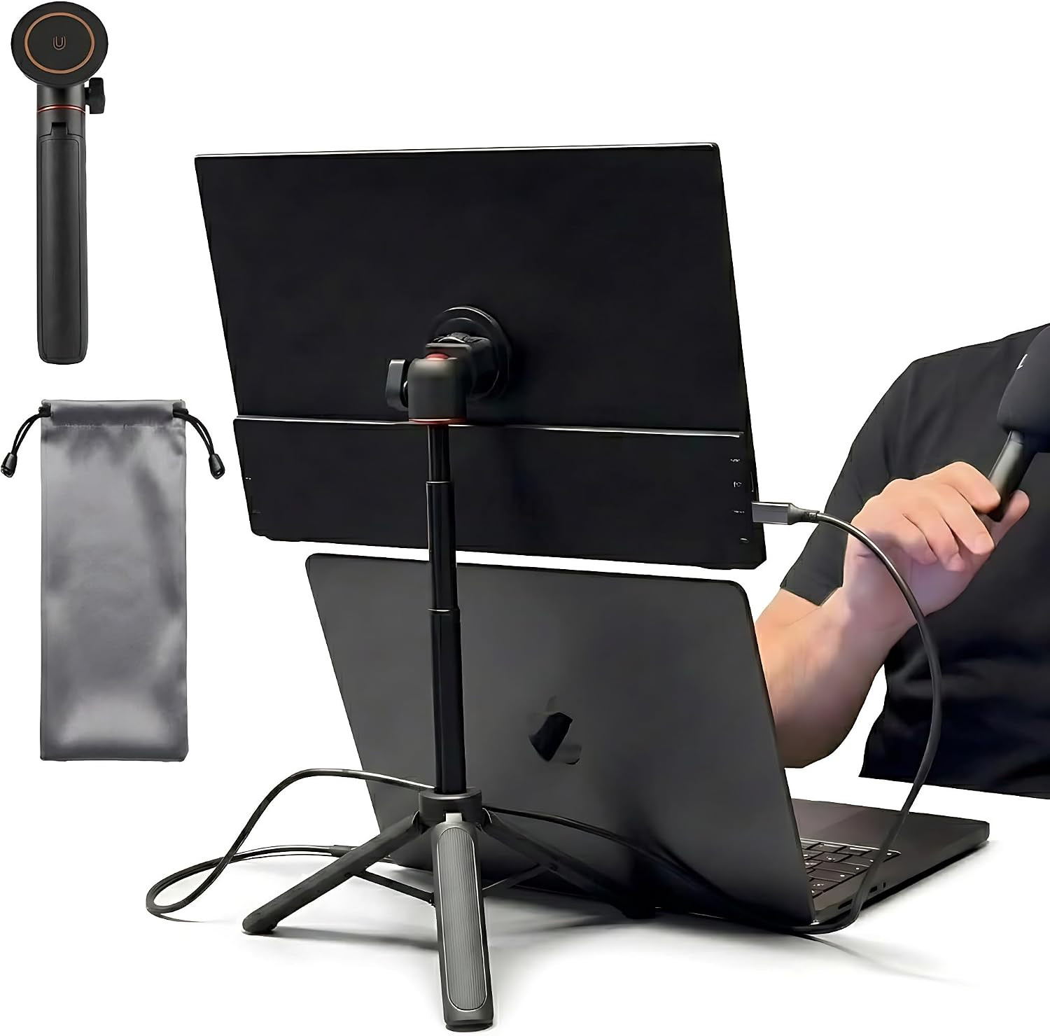 Portable Travel Monitor Stand, Height Adjustable Magnetic Metal Tripod Mount for