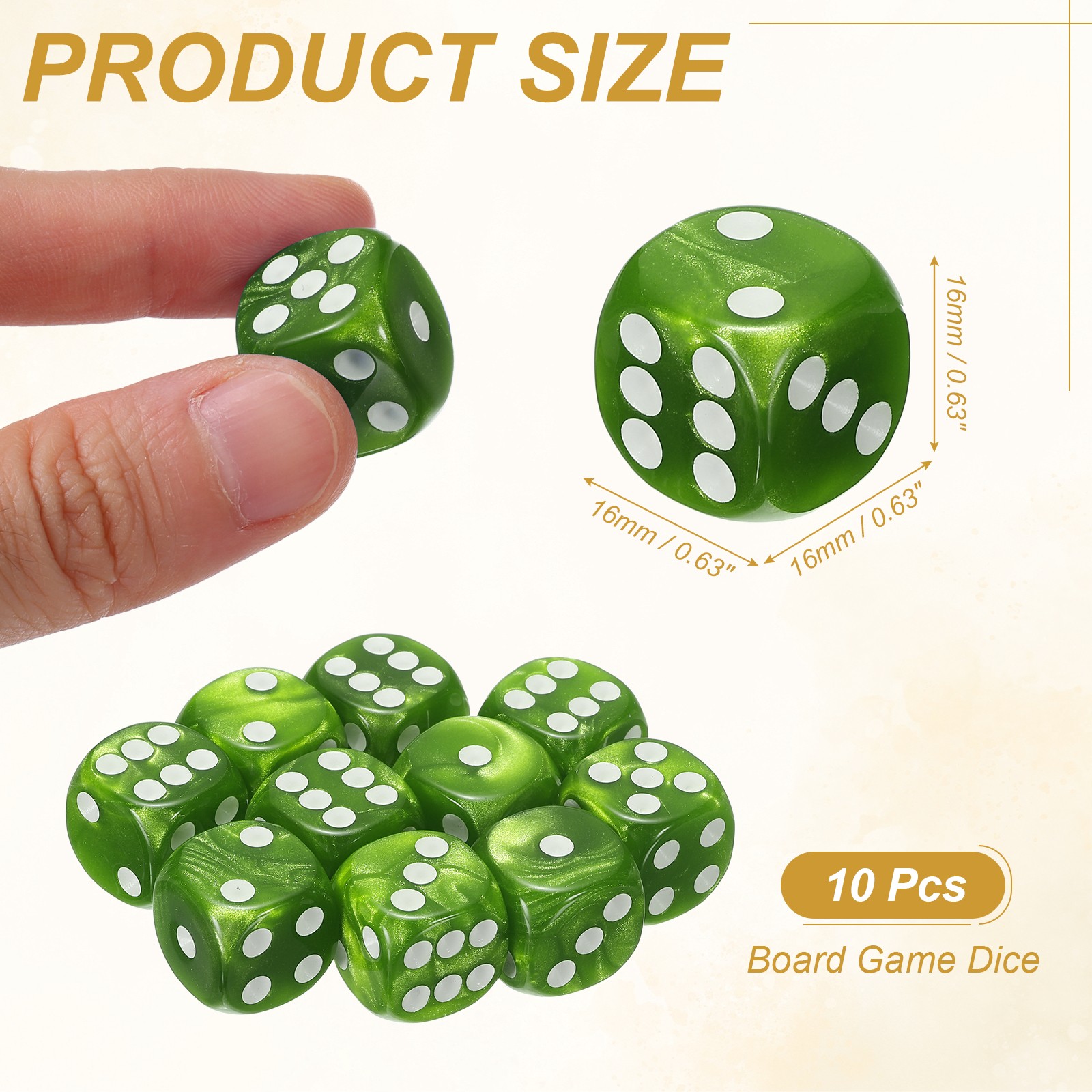 10Pcs Standard Game Dice Set 16mm Pearl Pattern Square Dice, Green