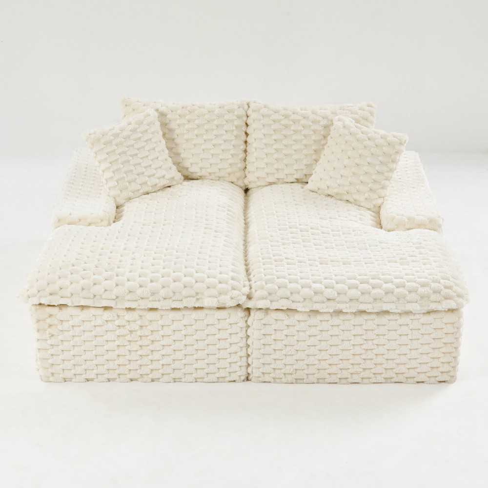White Turtle Velvet Double Chaise Lounge w/ Sponge, Multifunctional Sofa