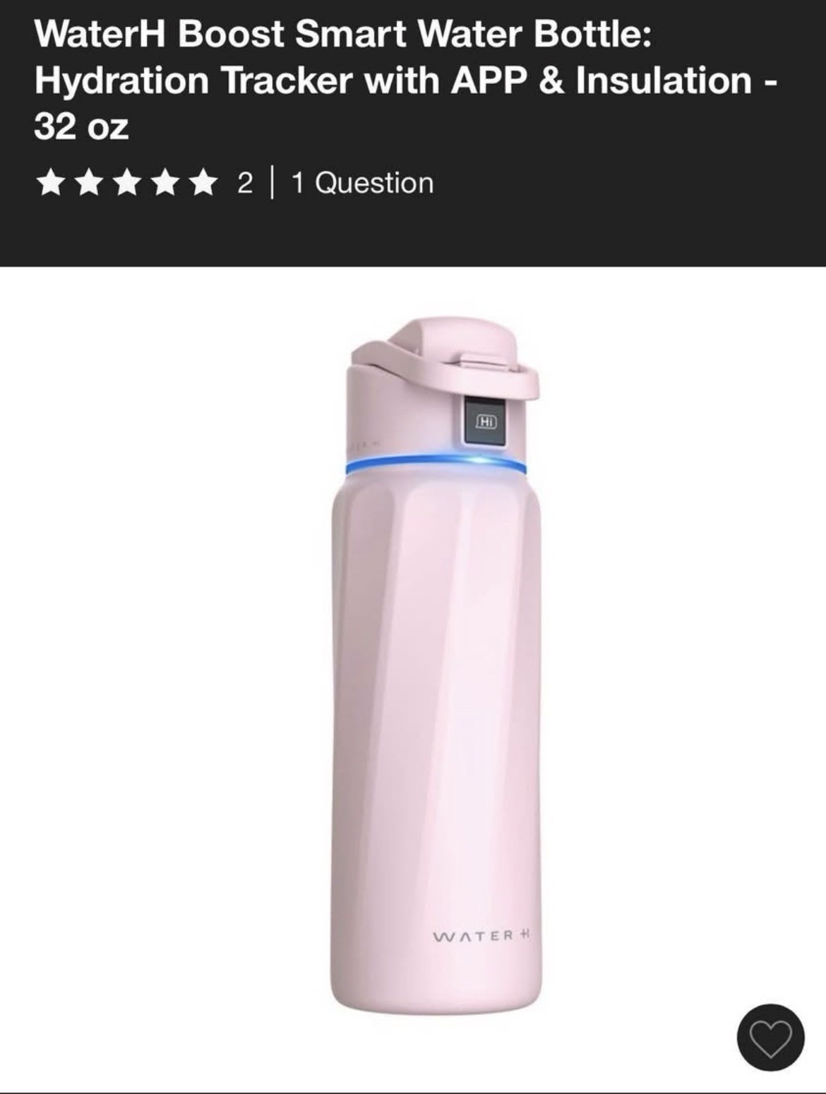 WaterH Boost 32 oz Pink Smart Insulated Water Bottle APP Compatible Tracker