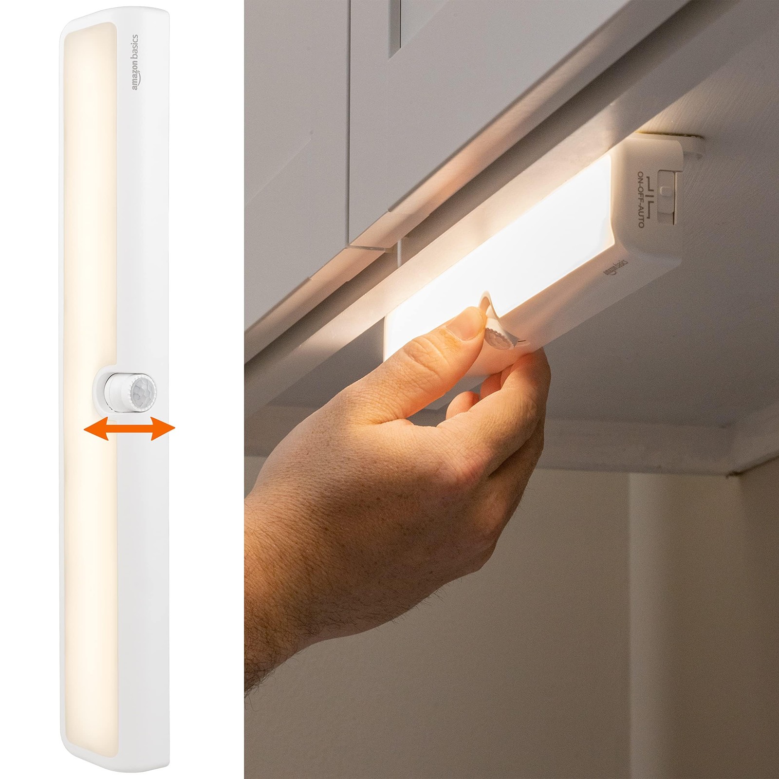 Amazon Basics LED Motion Sensor Light 180 Lumens, 12 inches, 2-pack, White