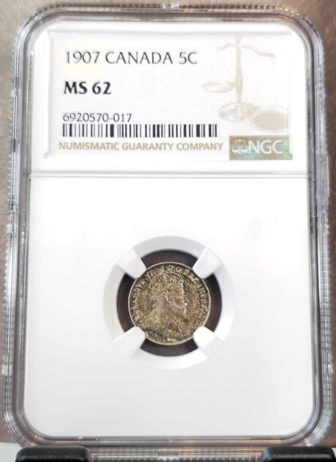 1907 CANADA SILVER 5 CENTS 5C KING EDWARD VII NGC MS 62 SCARCE MINT STATE