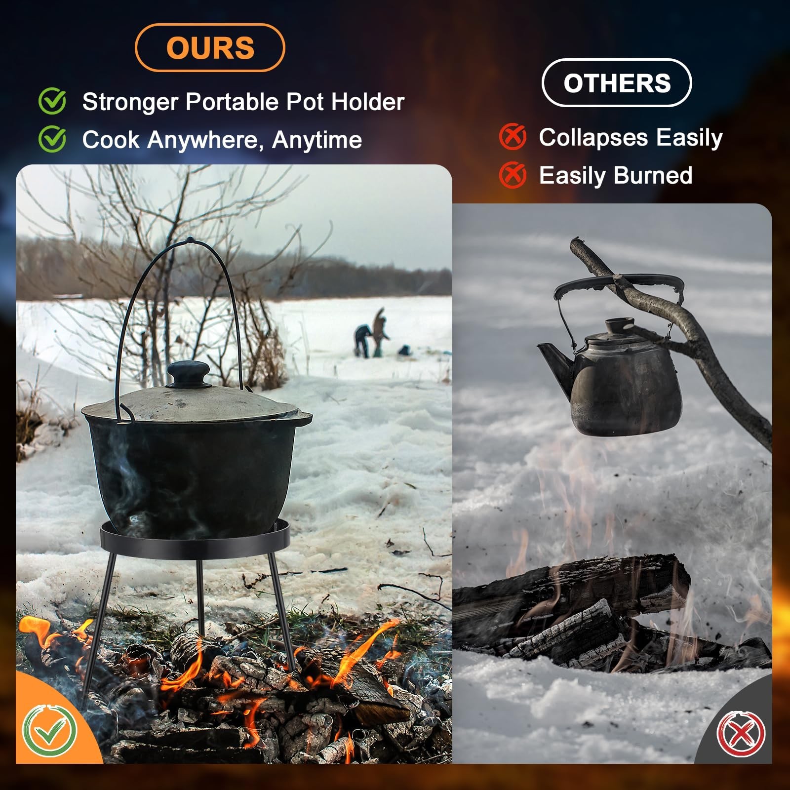 Campfire Tripod for Dutch Oven, Portable Camping Tripod for Open Fire Cooking...